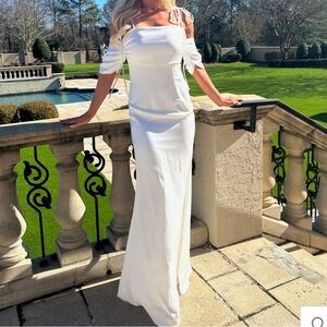 Over The Shoulder White Maxi Dress
